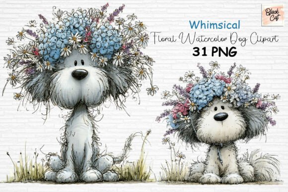 Download Whimsical Floral Watercolor Dog Clipart - Dog clipart Collection