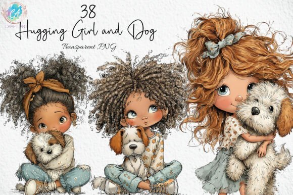 Download Whimsical Hugging Girl and Dog Clipart - Dog clipart Collection