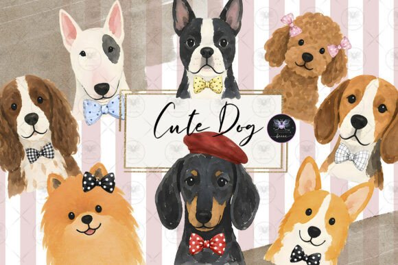 Download Dog Clipart Watercolor Bow - Dog clipart Collection
