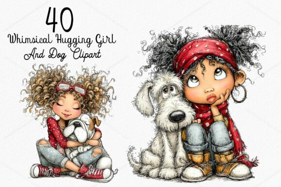 Download Whimsical Hugging Girl and Dog Clipart - Dog clipart Collection