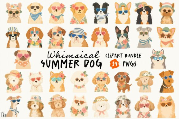 Download Whimsical Summer Dog Clipart Bundle PNG - Dog clipart Collection