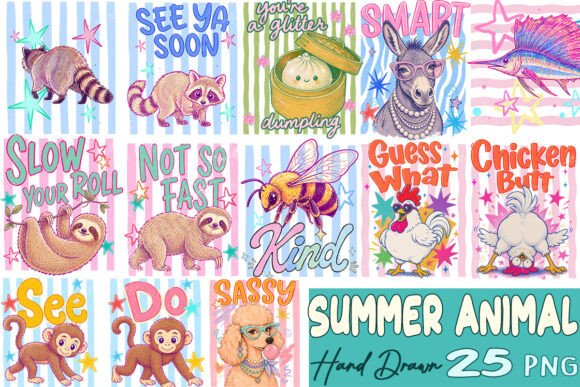 Download Striped Summer Animal Hand Drawn Bundle - Trip Collection