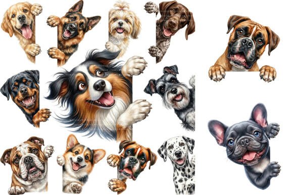 Download Watercolor Peeking Dog Clipart Bundle - Dog clipart Collection